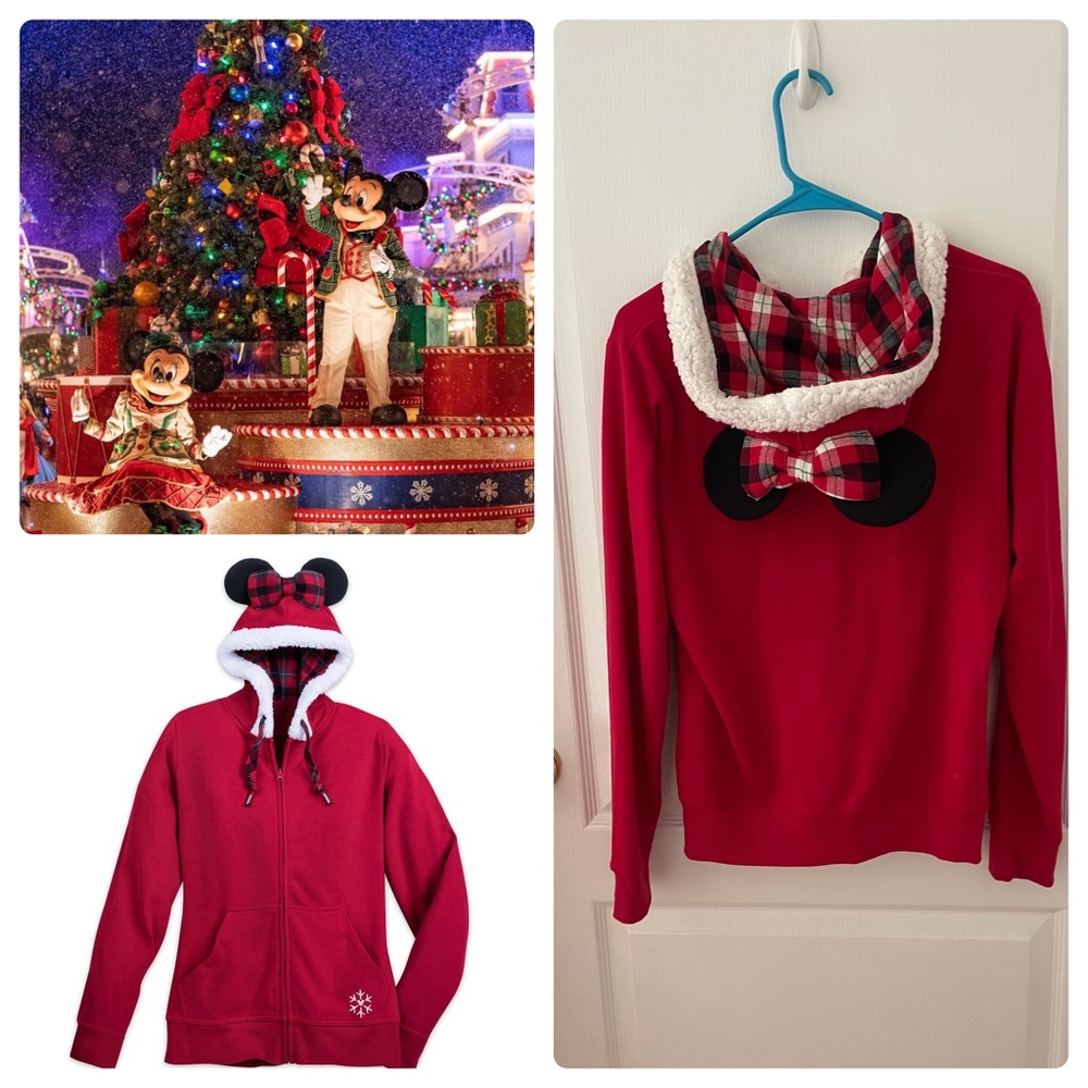 Disney Woman's Zip Hoodie - Minnie Mouse Holiday Hooded Sweatshirt